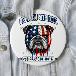 Chapa Redonda De 15 Cm Botones de Bulldog Patriótico Gruñón del 4 de Juli