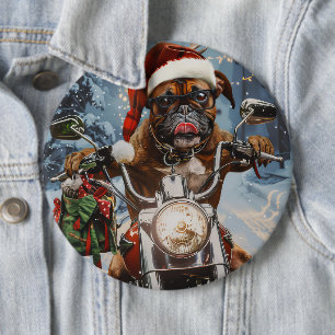 Chapa Redonda De 15 Cm Boxer en motocicleta Navidad