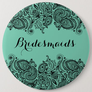 Chapa Redonda De 15 Cm BridesMaids Mint Green y Black Paisley Lace