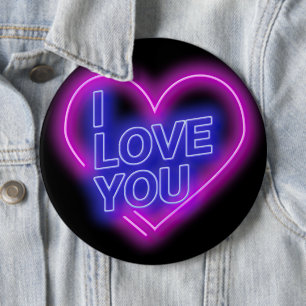 Chapa Redonda De 15 Cm Brillante Neon look Pink Blue Valentine Heart Colo