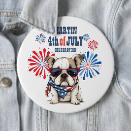Chapa Redonda De 15 Cm Bulldog 4th July Independence Day Red White Blue