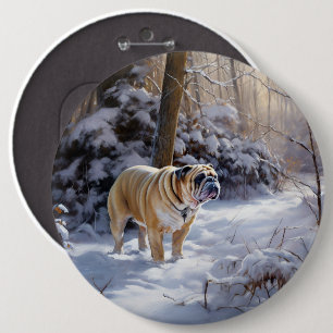 Chapa Redonda De 15 Cm Bulldog Deja que nieve Navidad Cepillado
