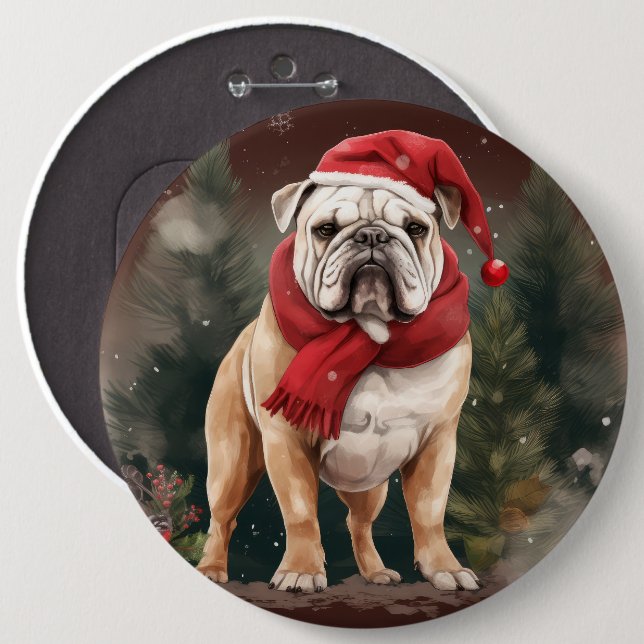 Chapa Redonda De 15 Cm Bulldog en Navidades de nieve (Anverso y reverso)