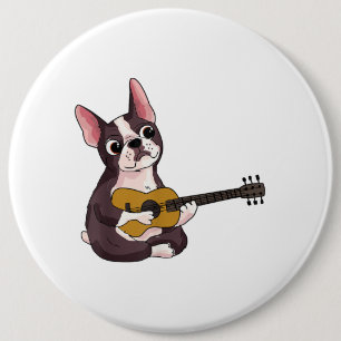 Chapa Redonda De 15 Cm Bulldog francés toca guitarra divertida guitarista