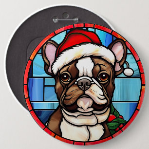 Chapa Redonda De 15 Cm Bulldog Francés Vidrio Pintado Navidad