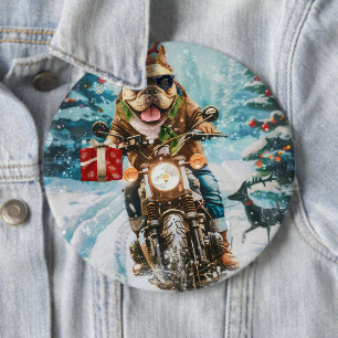 Chapa Redonda De 15 Cm Bulldog montando motocicleta en Navidad