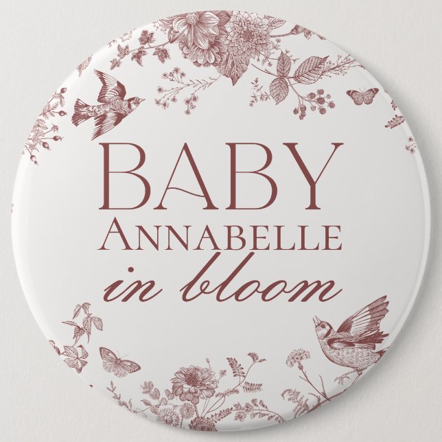 Chapa Redonda De 15 Cm Burgundy Toile De Jouy Vintage Floral Baby Shower (Anverso)