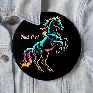 Chapa Redonda De 15 Cm Caballo Luz de Neón Glitch Estilo Retro
