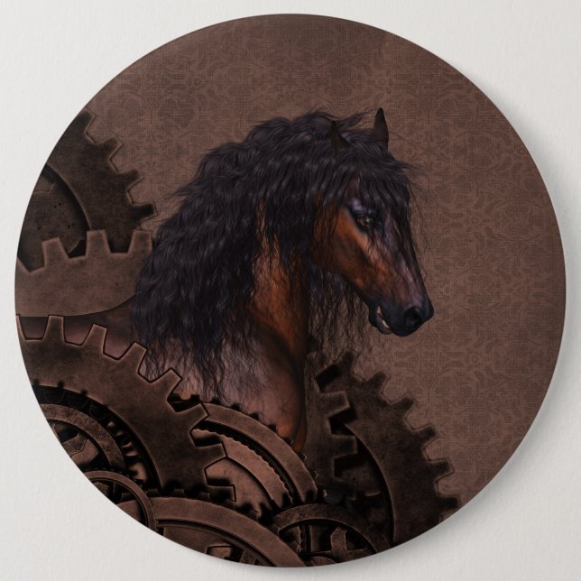 Chapa Redonda De 15 Cm Caballo Steampunk (Anverso)
