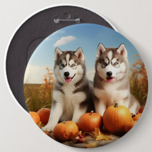 Chapa Redonda De 15 Cm Cachorro Alaskan Malamute Delicia de Otoño Calabaz