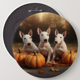 Chapa Redonda De 15 Cm Cachorro de Bull Terrier Otoño Delicia Calabaza