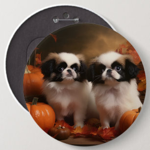 Chapa Redonda De 15 Cm Cachorro de Chin Japonés Delicia de Otoño Calabaza