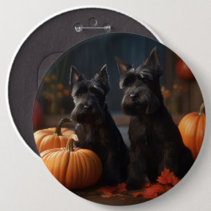 Chapa Redonda De 15 Cm Cachorro de Terrier Escocés Otoño Delicia Calabaza