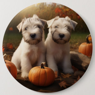 Chapa Redonda De 15 Cm Cachorro de Terrier Trigo Otoño Delicia Calabaza