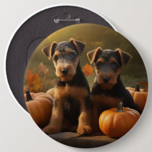 Chapa Redonda De 15 Cm Calabaza deslumbrante Airedale Puppy Autumn
