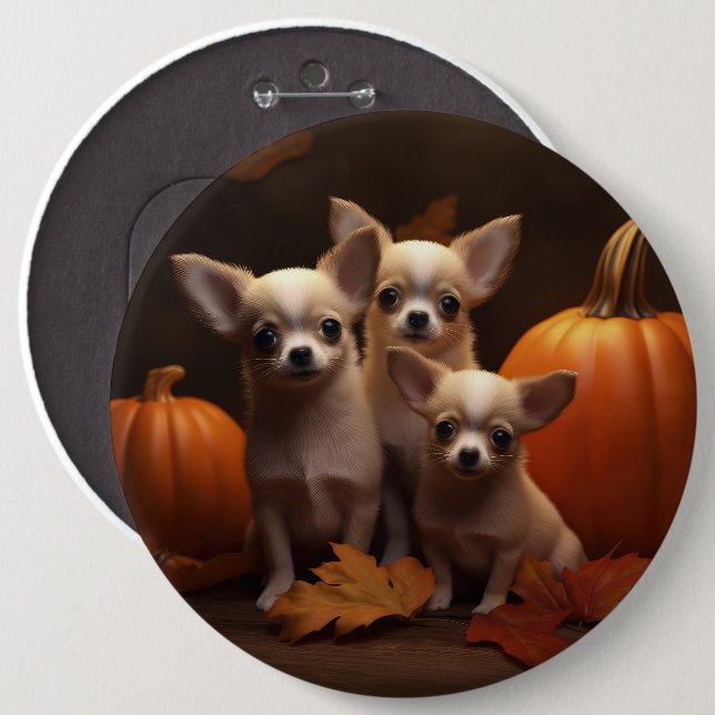Chapa Redonda De 15 Cm Calabaza deslumbrante de Chihuahua Puppy Autumn (Anverso y reverso)