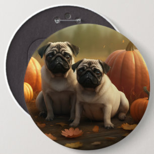 Chapa Redonda De 15 Cm Calabaza deslumbrante de la pug pipa otoño