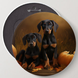 Chapa Redonda De 15 Cm Calabaza deslumbrante Doberman Puppy Autumn