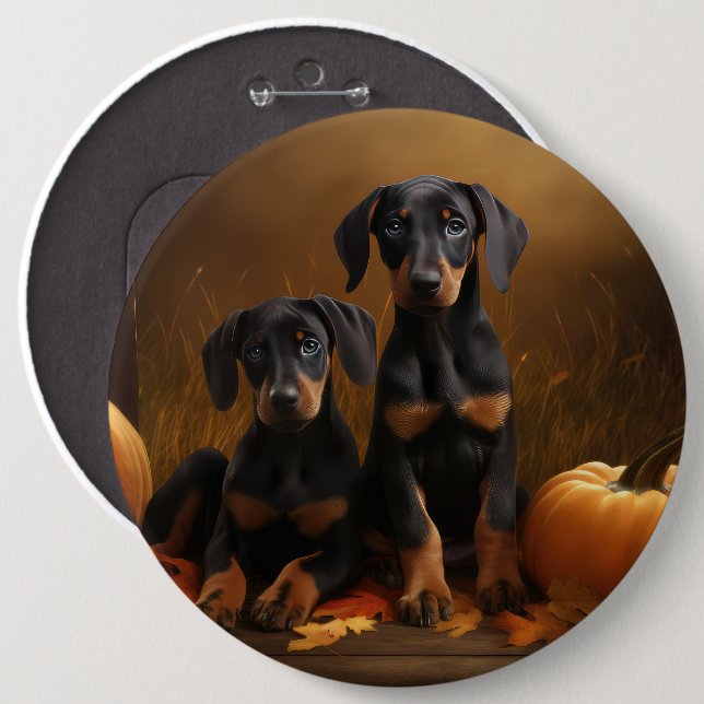 Chapa Redonda De 15 Cm Calabaza deslumbrante Doberman Puppy Autumn (Anverso y reverso)