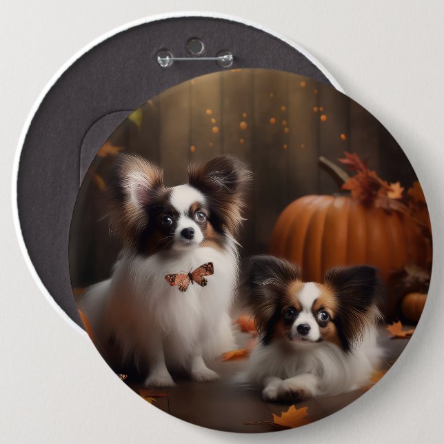 Chapa Redonda De 15 Cm Calabaza deslumbrante Papillon Puppy Autumn (Anverso y reverso)