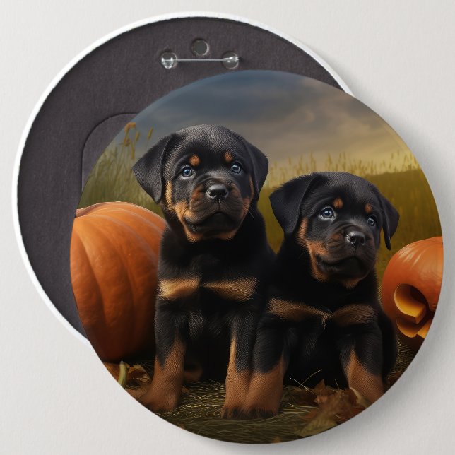 Chapa Redonda De 15 Cm Calabaza deslumbrante Rottweiler Puppy Autumn (Anverso y reverso)