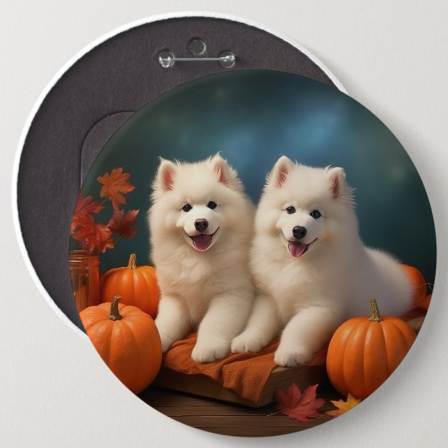 Chapa Redonda De 15 Cm Calabaza deslumbrante Samoyed Puppy Autumn (Anverso y reverso)