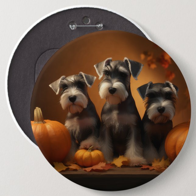Chapa Redonda De 15 Cm Calabaza deslumbrante Schnauzer Ppy Autumn (Anverso y reverso)