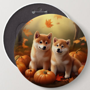 Chapa Redonda De 15 Cm Calabaza deslumbrante Shiba Inu Puppy Otoño