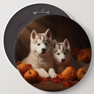 Chapa Redonda De 15 Cm Calabaza deslumbrante siberiana Husky Puppy otoño