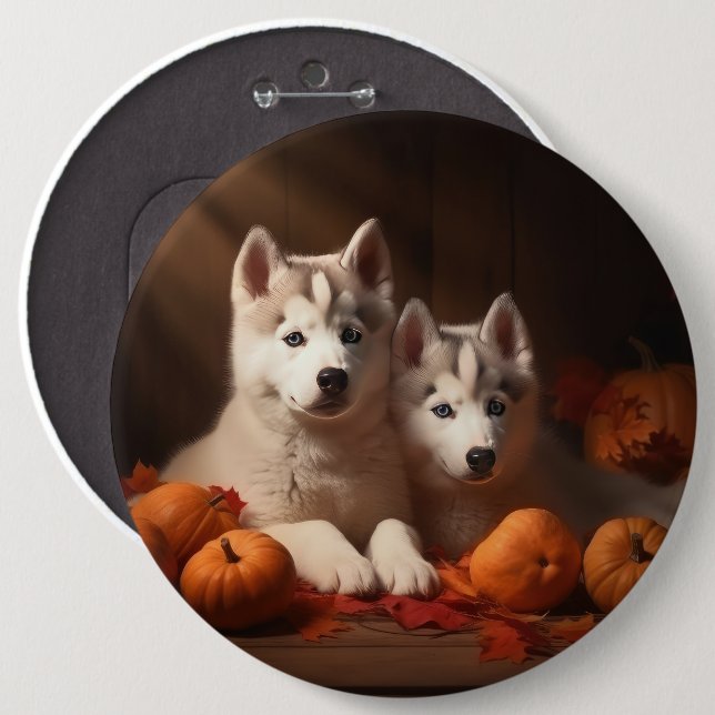 Chapa Redonda De 15 Cm Calabaza deslumbrante siberiana Husky Puppy otoño (Anverso y reverso)