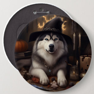 Chapa Redonda De 15 Cm Calabazas Alaskan Malamute Halloween Espeluznantes