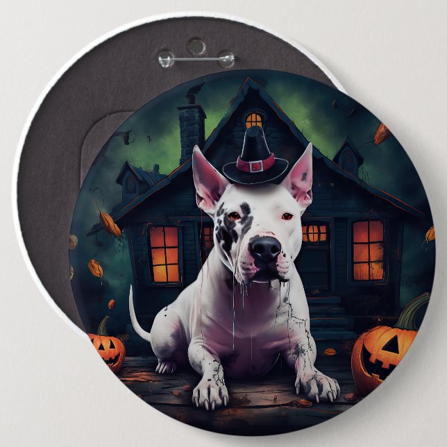 Chapa Redonda De 15 Cm Calabazas de Bull Terrier Halloween dan miedo (Anverso y reverso)