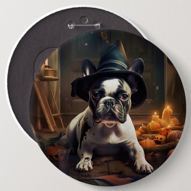 Chapa Redonda De 15 Cm Calabazas de Bulldog francés asustan a Halloween (Anverso y reverso)