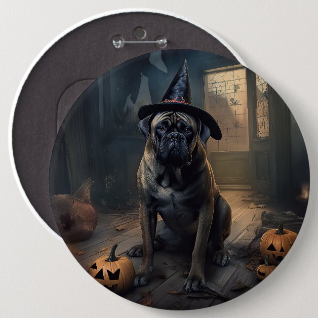 Chapa Redonda De 15 Cm Calabazas de bullmastiff asustan a Halloween (Anverso y reverso)