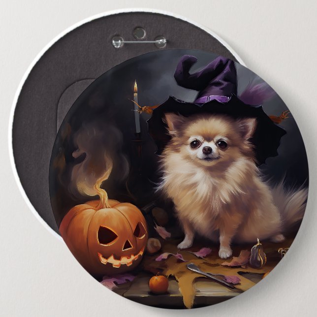 Chapa Redonda De 15 Cm Calabazas de Pomerania Temen Halloween (Anverso y reverso)