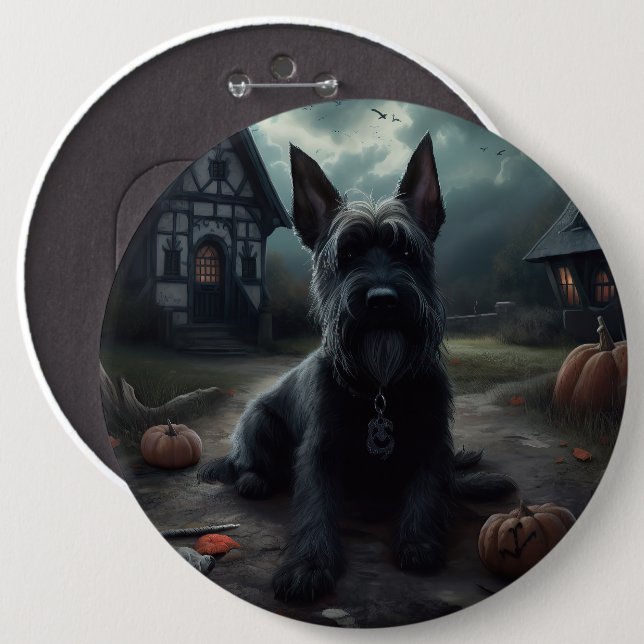 Chapa Redonda De 15 Cm Calabazas Terrier Escocés de Halloween (Anverso y reverso)