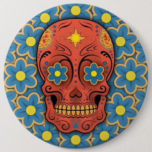 Chapa Redonda De 15 Cm Calavera de azúcar - Día de los Muertos (margarita