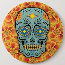 Chapa Redonda De 15 Cm Calavera de azúcar - Día de los Muertos (Marigold)