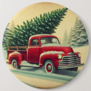 Chapa Redonda De 15 Cm Camión rojo vintage con árbol de Navidad