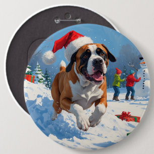 Chapa Redonda De 15 Cm Cane Corso corriendo en la nieve con sombrero de N