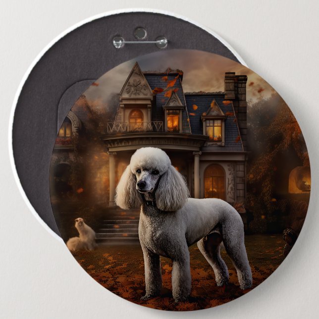 Chapa Redonda De 15 Cm Caniche de Halloween Espantoso (Anverso y reverso)