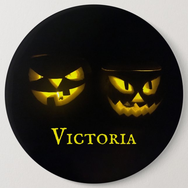 Chapa Redonda De 15 Cm Cara de calabaza amarilla y negra personalizada y  (Anverso)