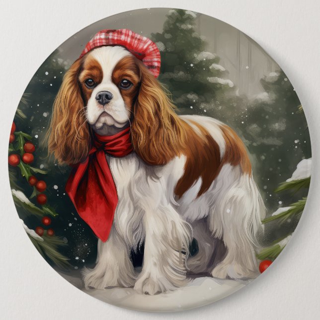 Chapa Redonda De 15 Cm Cavalier King Charles Spaniel Perro Navidad (Anverso)