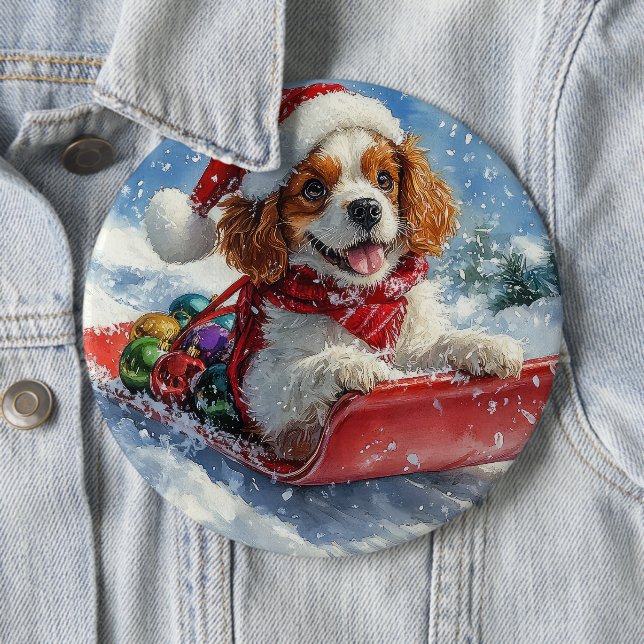 Chapa Redonda De 15 Cm Cavalier King Charles Spaniel Trineo Navidad (In situ)
