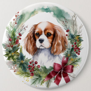 Chapa Redonda De 15 Cm Cavalier King Navidades Wreath Festimes Pup