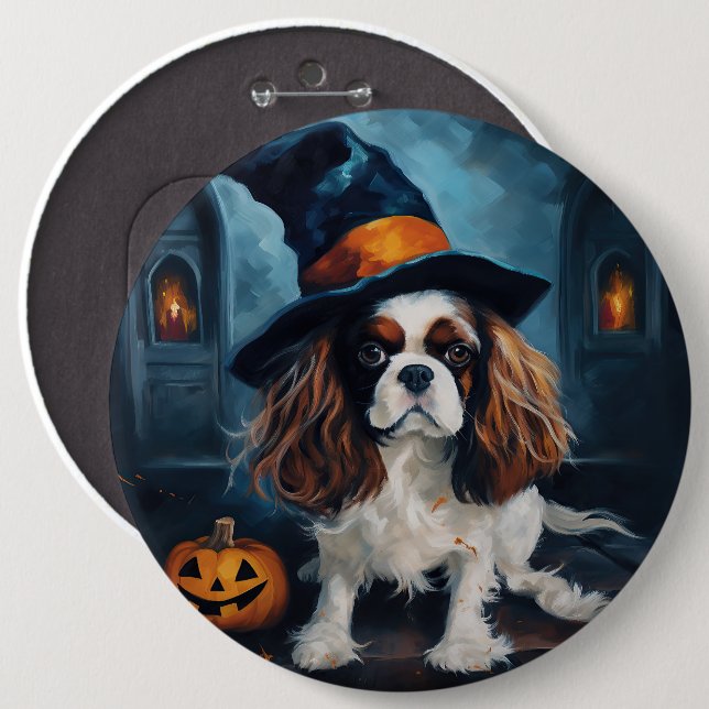 Chapa Redonda De 15 Cm Cavalier King Pumpkins Halloween Scary (Anverso y reverso)