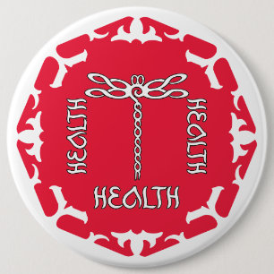 Chapa Redonda De 15 Cm Chakra de Raíz Roja "Salud" Libélula Fondo Blanco