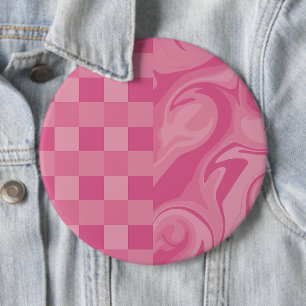 Chapa Redonda De 15 Cm Cheques y Swirls - Rosa