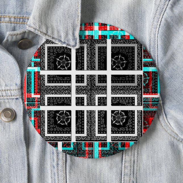 Chapa Redonda De 15 Cm Chic Cuadros Negro, Blanco y Rojo Arte Gráfico Des (In situ)