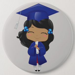 Chapa Redonda De 15 Cm Chica de la graduación en azul